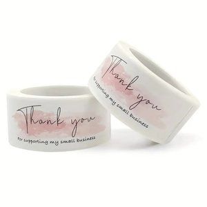 New 1 Roll, Rectangular Thank You For Supporting My Small Business Sticker, Pink